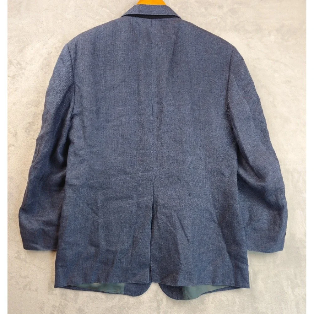 VTG USA Brooks Brothers Sport Coat Men's 43R Herringbone Blazer 100% Linen Blue